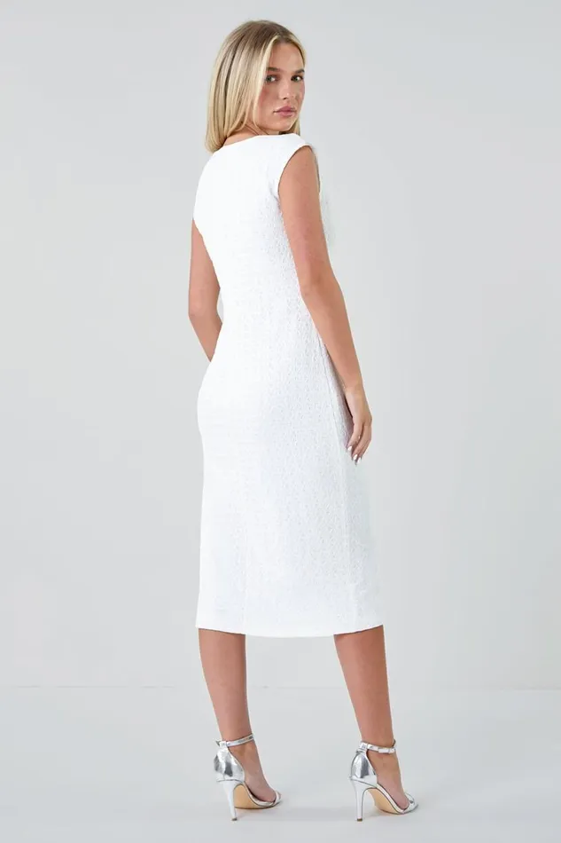 White Petite Textured Crochet Midi Dress Women Roman Dresses
