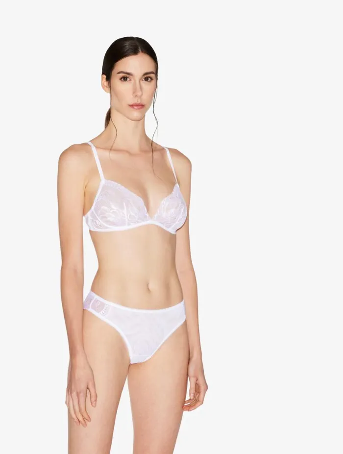 White Stretch Leavers Lace And Tulle Medium Briefs Lingerie La Perla Midrise