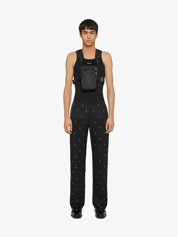 Wide Pants In Wool With Piping And Studs Black Men Givenchy Pants and Shorts