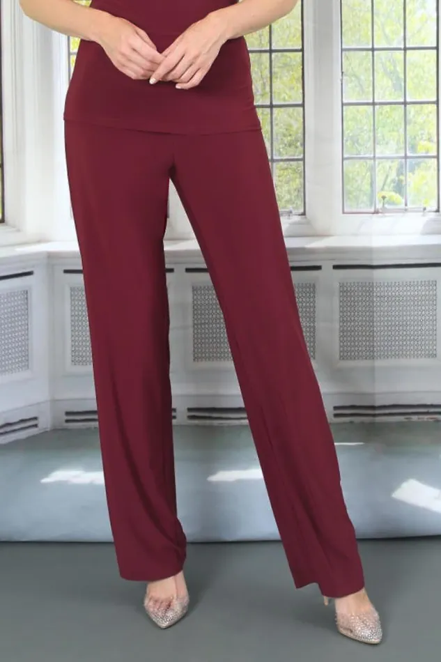 Wine Julianna Jersey Stretch Wide Leg Trouser Women Roman Trousers