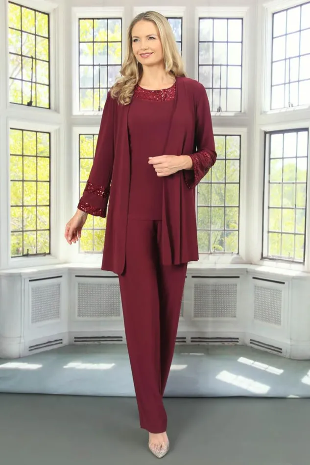 Wine Julianna Jersey Stretch Wide Leg Trouser Women Roman Trousers
