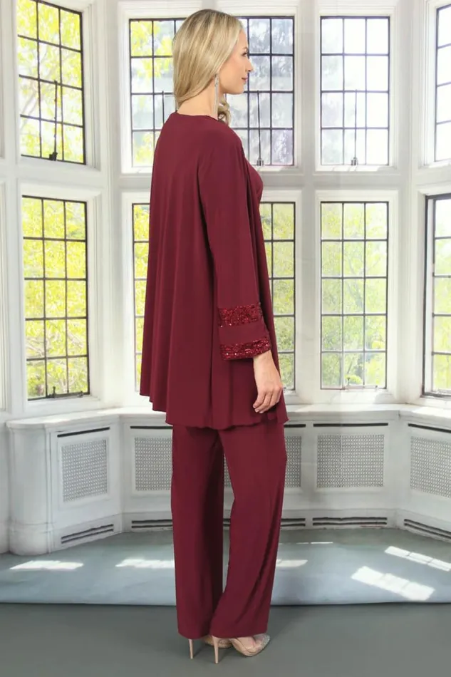 Wine Julianna Jersey Stretch Wide Leg Trouser Women Roman Trousers