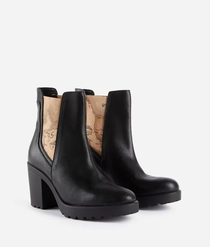 Woman Boots and Booties Alviero Martini Smooth Leather Ankle Boots With Geo Classic Panels Black