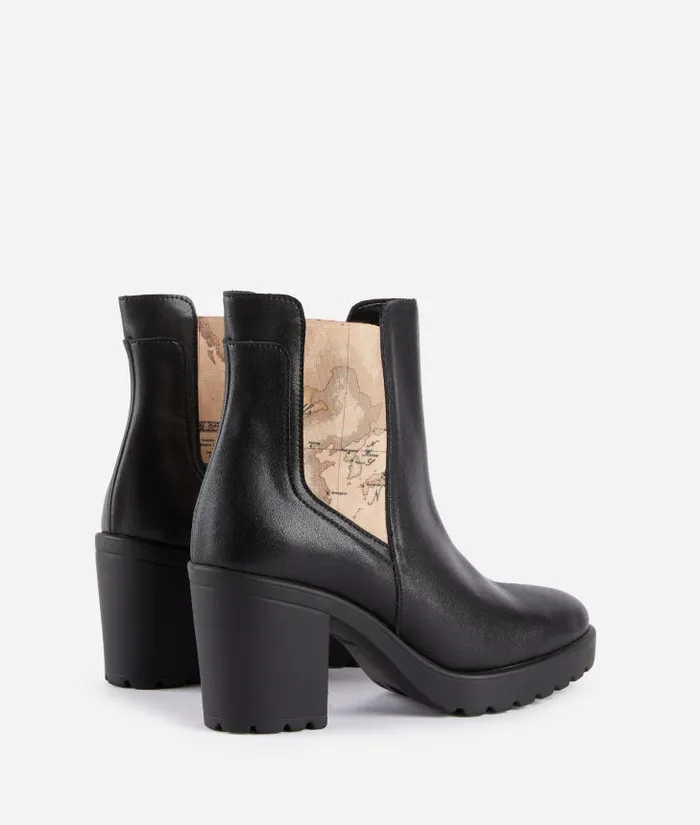 Woman Boots and Booties Alviero Martini Smooth Leather Ankle Boots With Geo Classic Panels Black
