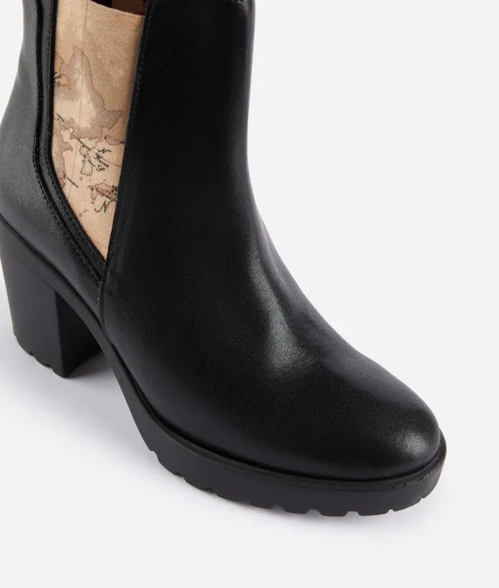 Woman Boots and Booties Alviero Martini Smooth Leather Ankle Boots With Geo Classic Panels Black