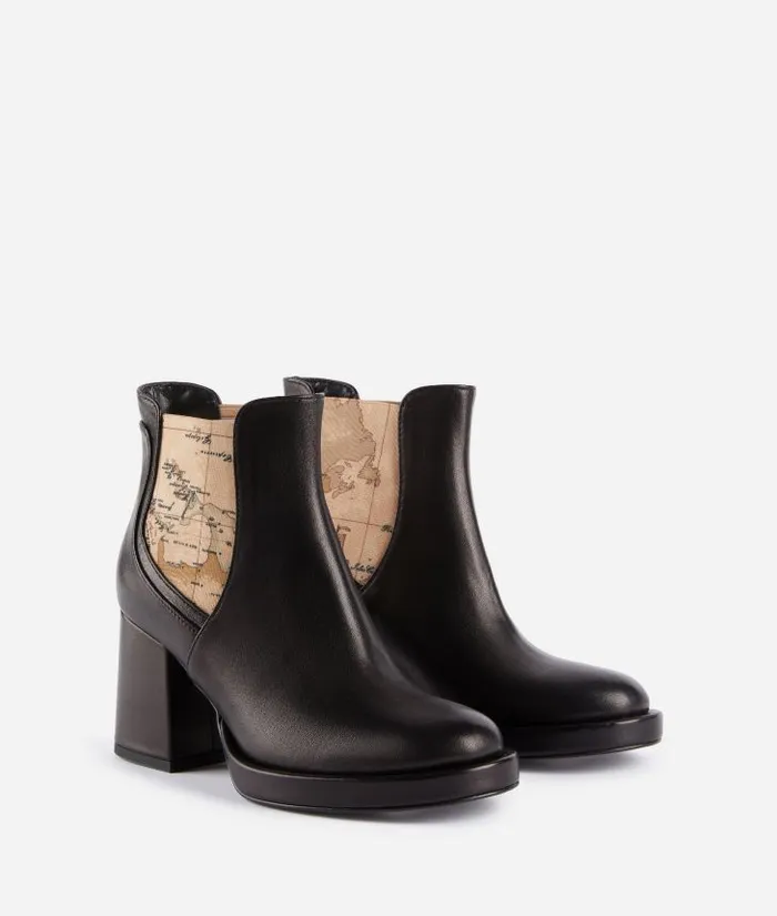 Woman Boots and Booties Alviero Martini Smooth Napa Leather Ankle Boots With Geo Classic Panels Black