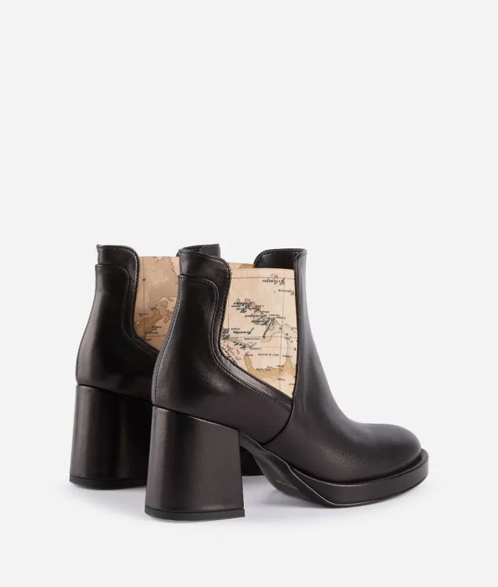 Woman Boots and Booties Alviero Martini Smooth Napa Leather Ankle Boots With Geo Classic Panels Black