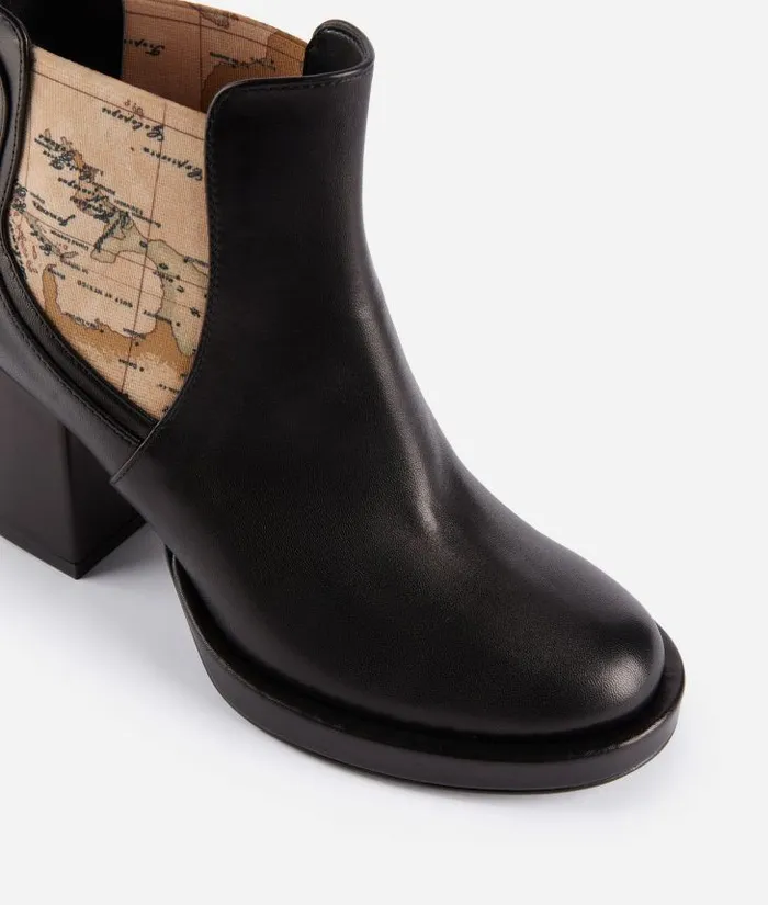 Woman Boots and Booties Alviero Martini Smooth Napa Leather Ankle Boots With Geo Classic Panels Black