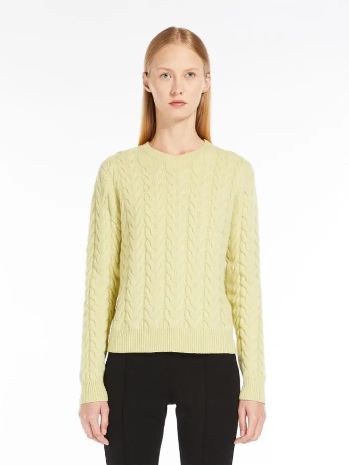 Woman Cable Knit Cashmere Jumper Lime Maxmara Knitwear And Sweatshirts