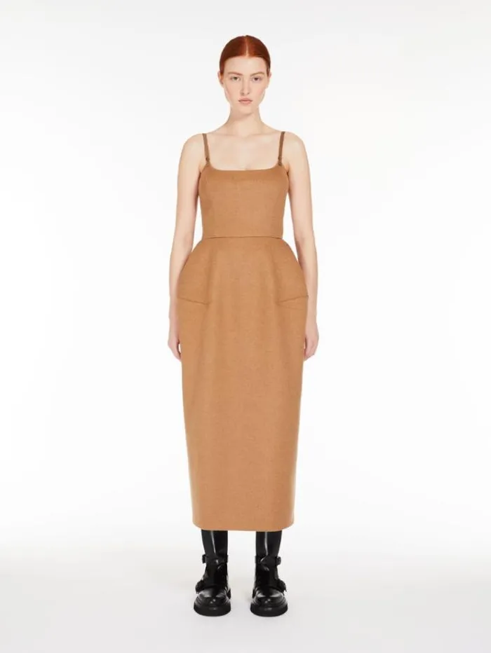 Woman Camel Colour Midi Dress Camel Maxmara Dresses