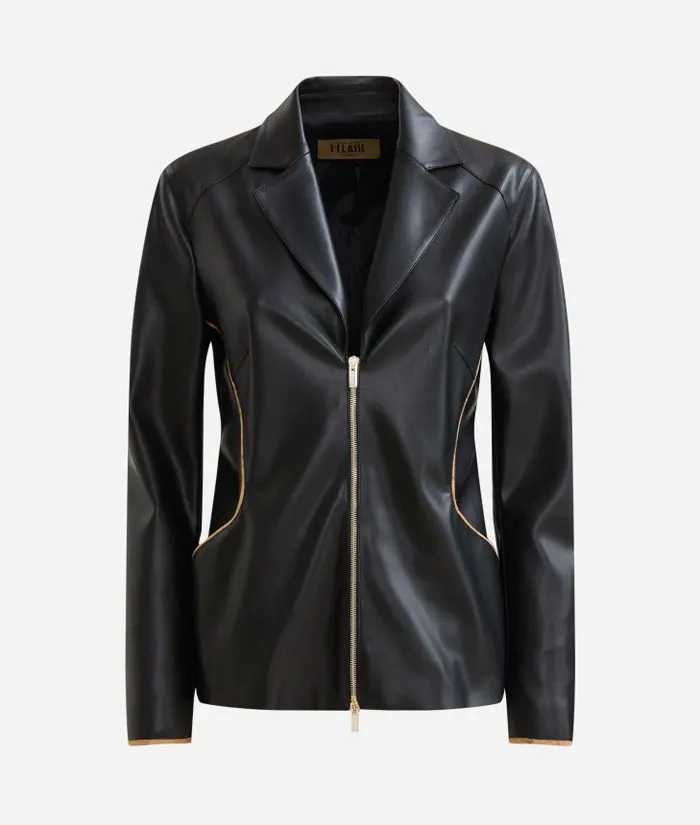 Woman Coats and Jackets Alviero Martini Faux Napa Leather Zipped Jacket Black
