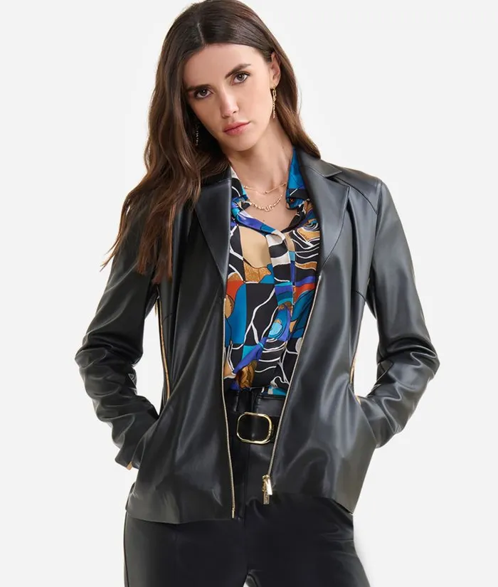 Woman Coats and Jackets Alviero Martini Faux Napa Leather Zipped Jacket Black