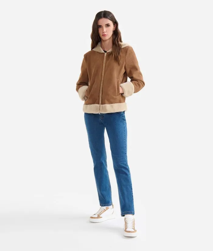 Woman Coats and Jackets Alviero Martini Faux Shearling Hooded Jacket Leather Brown Woman Coats and Jackets Alviero Martini Faux Shearling Hooded Jacket Leather Brown