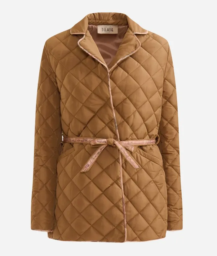 Woman Coats and Jackets Alviero Martini Padded Nylon Jacket With Belt Camel