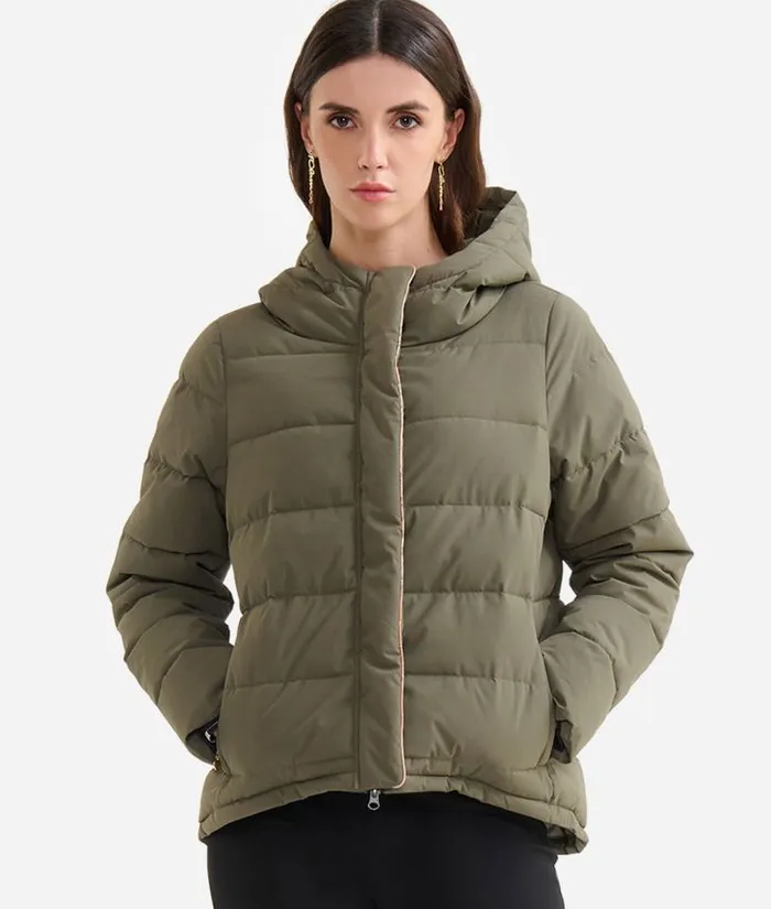 Woman Coats and Jackets Alviero Martini Short Padded Nylon Pea Coat Green