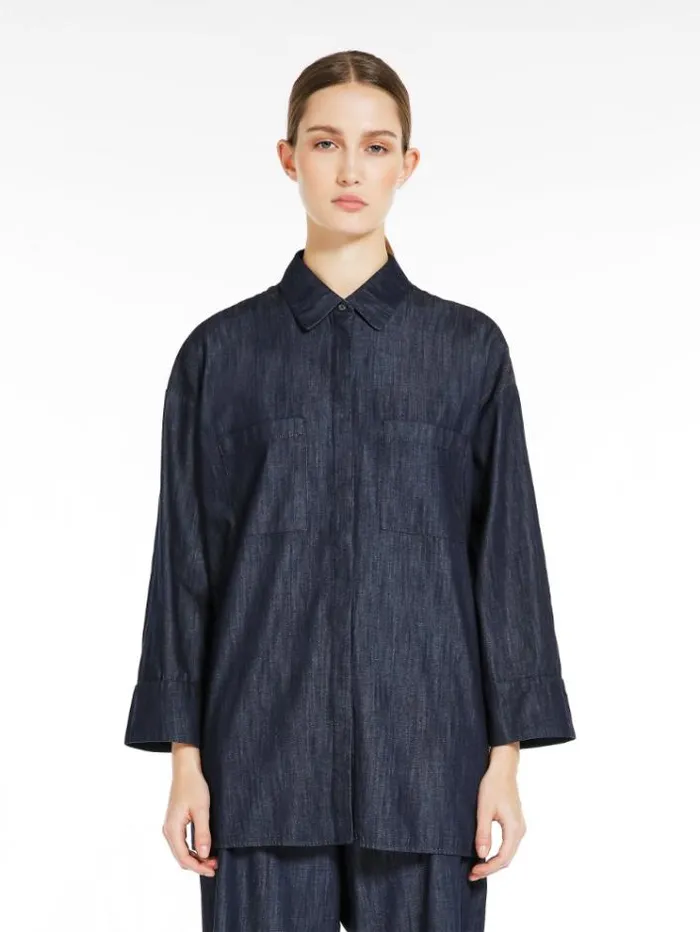 Woman Cotton Denim Shirt Navy Maxmara Shirts And Tops