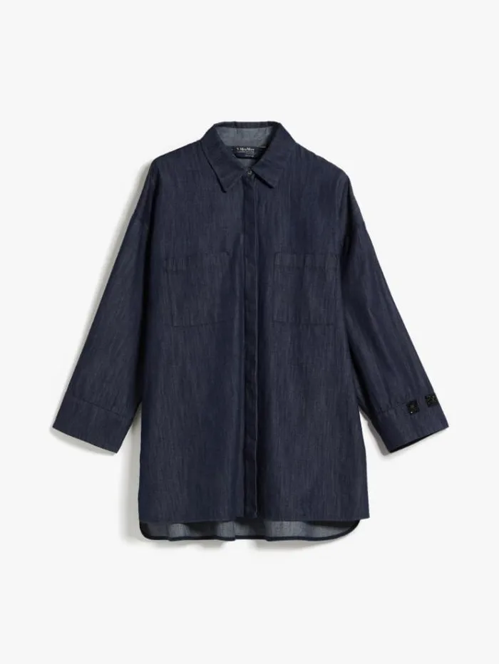 Woman Cotton Denim Shirt Navy Maxmara Shirts And Tops