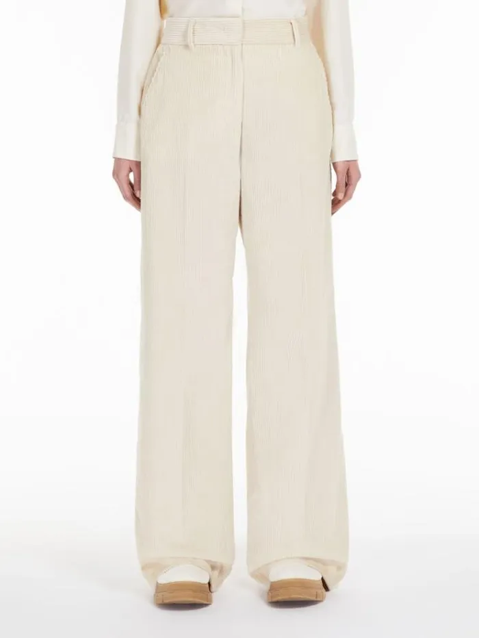 Woman Cotton Velvet Trousers Ivory Maxmara Trousers