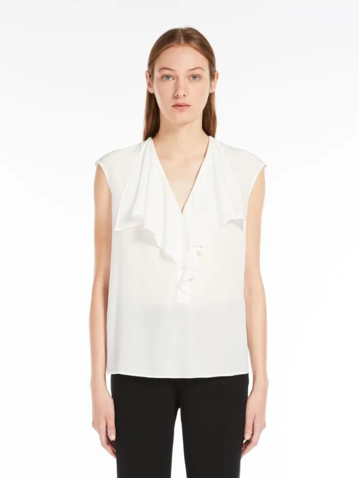 Woman Crepe De Chine Ruffle Blouse Silk Maxmara Shirts And Tops