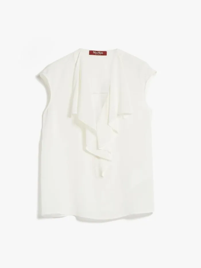 Woman Crepe De Chine Ruffle Blouse Silk Maxmara Shirts And Tops