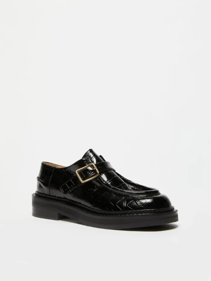 Woman Crocodileprint Leather Moccasins Black Maxmara Flat Shoes
