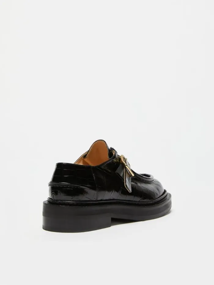 Woman Crocodileprint Leather Moccasins Black Maxmara Flat Shoes Woman Crocodileprint Leather Moccasins Black Maxmara Flat Shoes