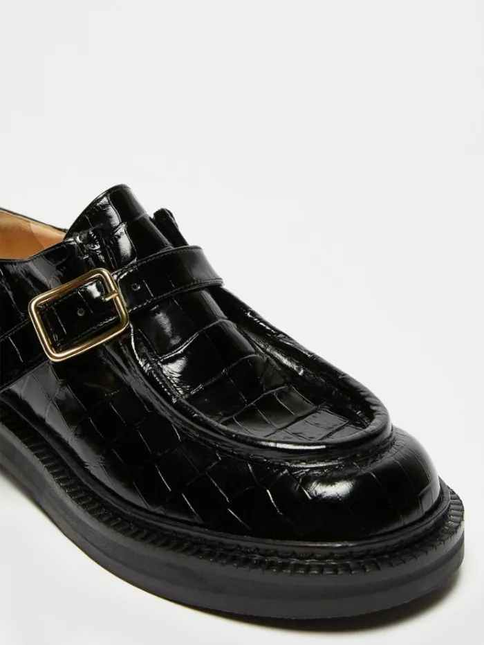 Woman Crocodileprint Leather Moccasins Black Maxmara Flat Shoes Woman Crocodileprint Leather Moccasins Black Maxmara Flat Shoes