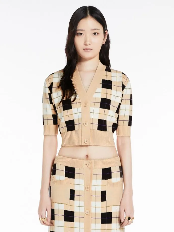Woman Cropped Wool Mini Cardigan Powder Maxmara Knitwear And Sweatshirts