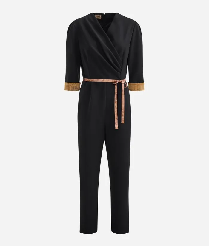 Woman Dresses Alviero Martini Stretch Fabric Jumpsuit With Geo Classic Cuffs Black
