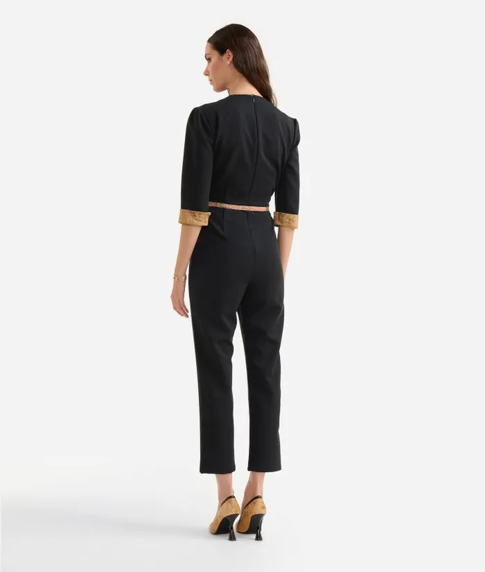 Woman Dresses Alviero Martini Stretch Fabric Jumpsuit With Geo Classic Cuffs Black