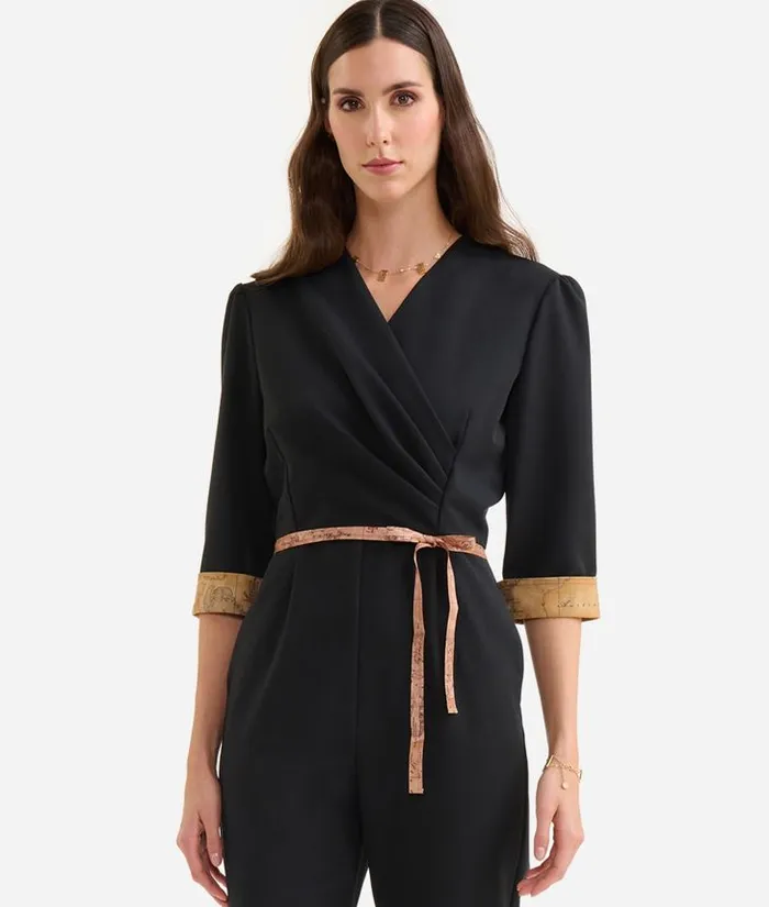Woman Dresses Alviero Martini Stretch Fabric Jumpsuit With Geo Classic Cuffs Black