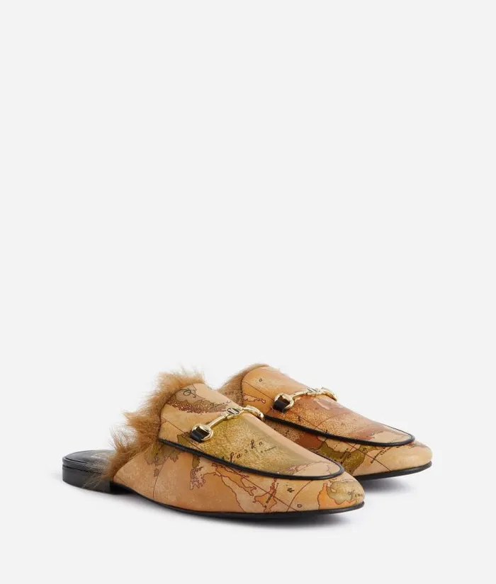 Woman Flat Shoes Alviero Martini Faux Napa Leather Flat Mules With 1c Logo Horsebit Geo Classic