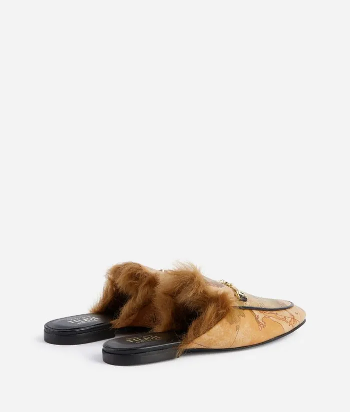 Woman Flat Shoes Alviero Martini Faux Napa Leather Flat Mules With 1c Logo Horsebit Geo Classic