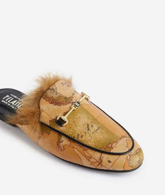 Woman Flat Shoes Alviero Martini Faux Napa Leather Flat Mules With 1c Logo Horsebit Geo Classic