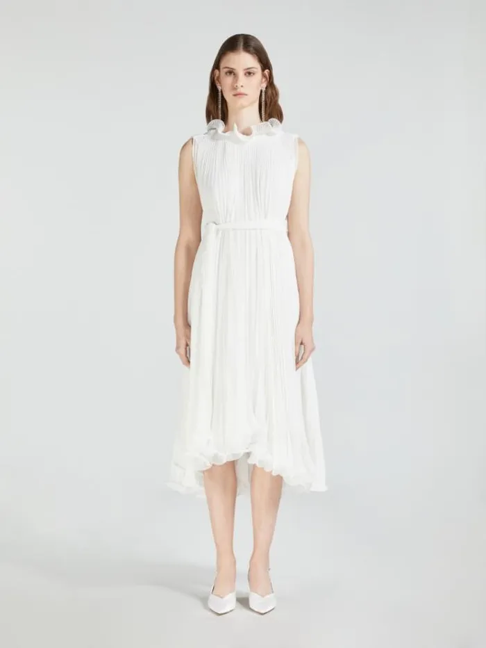 Woman Georgette Dress Optical White Maxmara Bridal Clothing