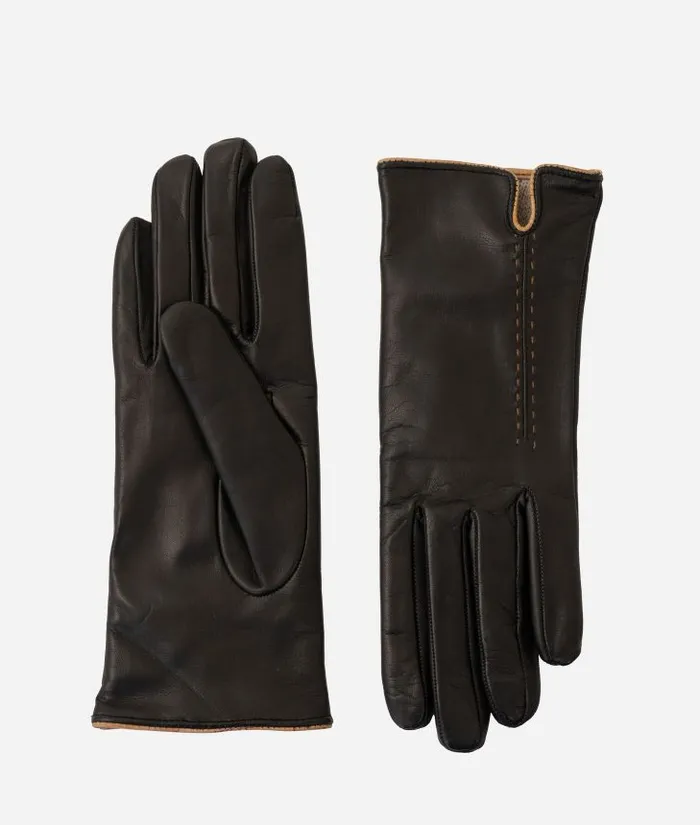 Woman Hats Alviero Martini Napa Leather Gloves With Geo Classic Details Black