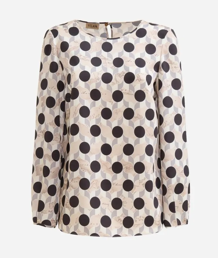 Woman Knitwears Shirts and Tops Alviero Martini GeoMetrico Print Basic Twill Blouse Greige