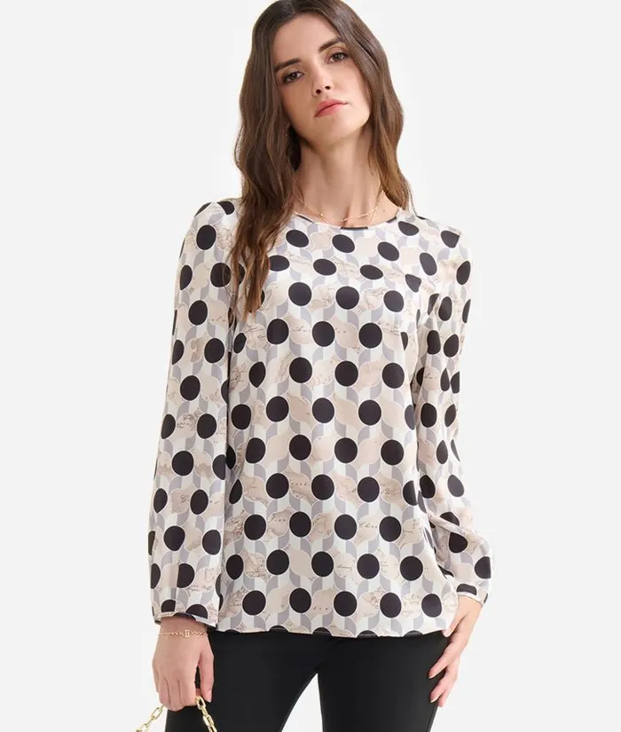 Woman Knitwears Shirts and Tops Alviero Martini GeoMetrico Print Basic Twill Blouse Greige