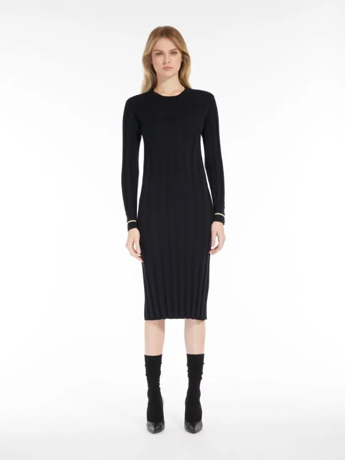 Woman Long Wool Yarn Dress Navy Maxmara Dresses