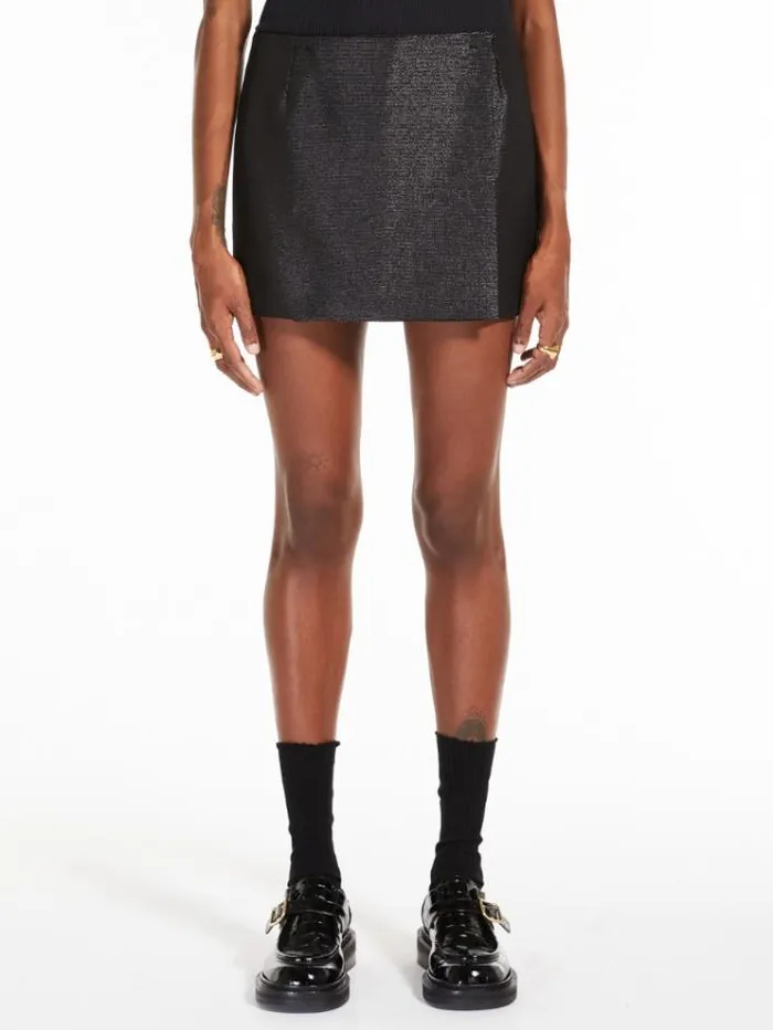 Woman Lowwaisted Mini Skirt In Metallic Fabric Black Maxmara Skirts