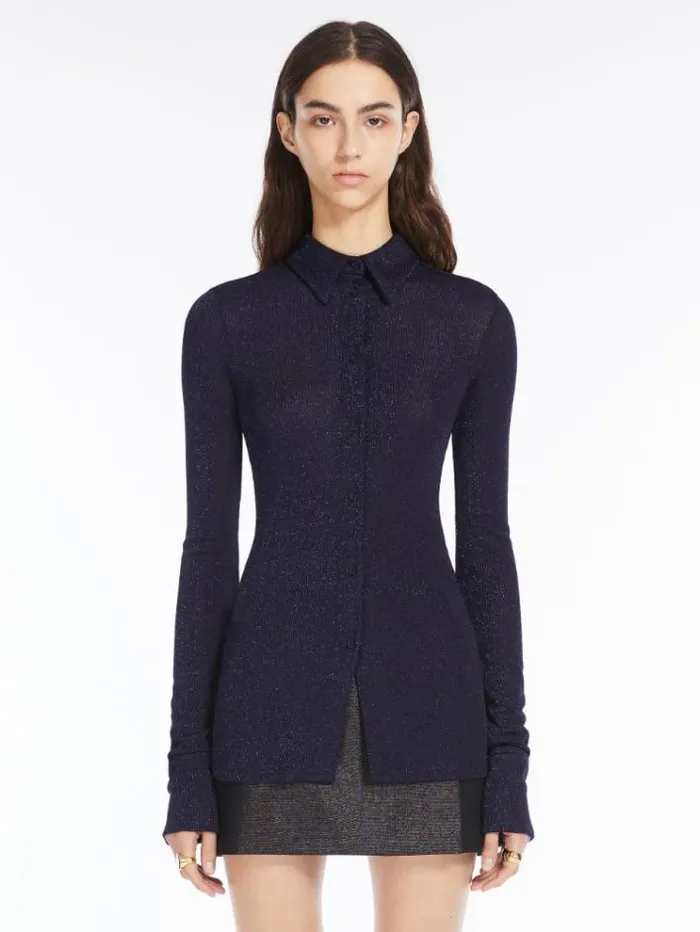 Woman Lurex Jersey Shirt Navy Maxmara Shirts And Tops