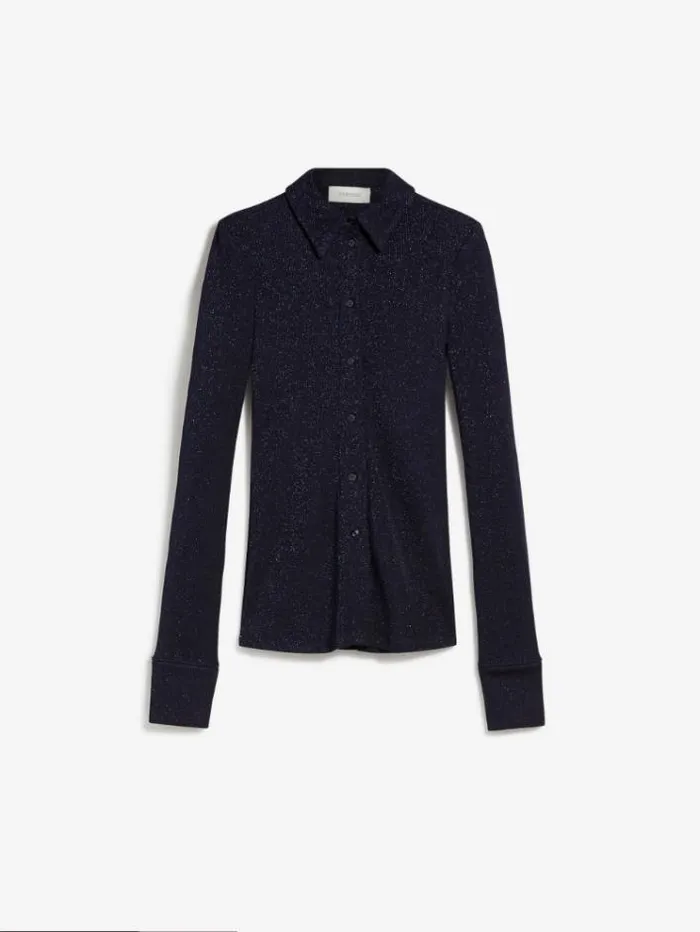 Woman Lurex Jersey Shirt Navy Maxmara Shirts And Tops