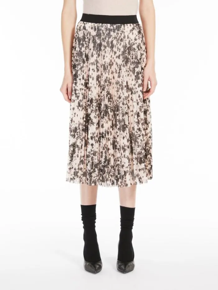 Woman Pleated Printed Tulle Skirt Powder Maxmara Skirts