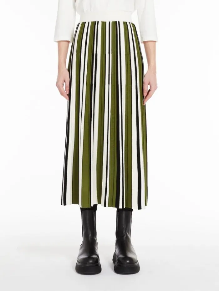 Woman Pleated Skirt In Stretch Yarn Green Maxmara Skirts
