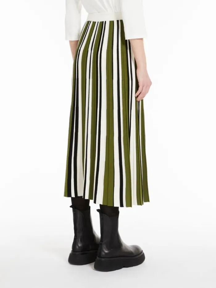 Woman Pleated Skirt In Stretch Yarn Green Maxmara Skirts Woman Pleated Skirt In Stretch Yarn Green Maxmara Skirts