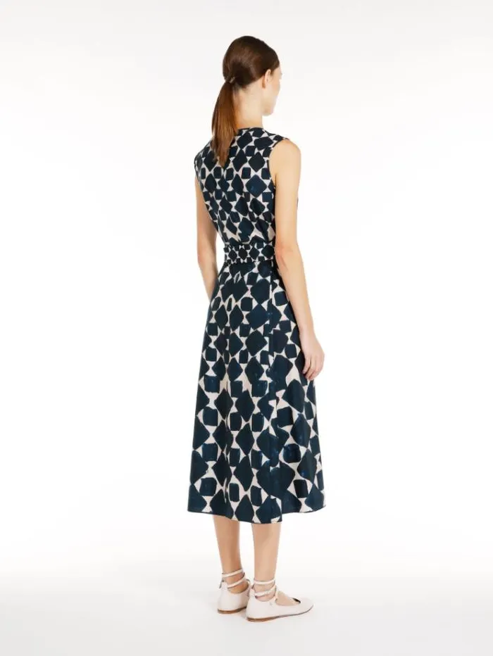 Woman Printed Poplin Dress Navy Maxmara Dresses Woman Printed Poplin Dress Navy Maxmara Dresses