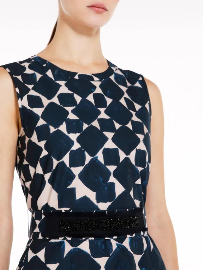 Woman Printed Poplin Dress Navy Maxmara Dresses Woman Printed Poplin Dress Navy Maxmara Dresses