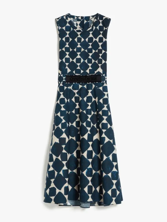 Woman Printed Poplin Dress Navy Maxmara Dresses Woman Printed Poplin Dress Navy Maxmara Dresses
