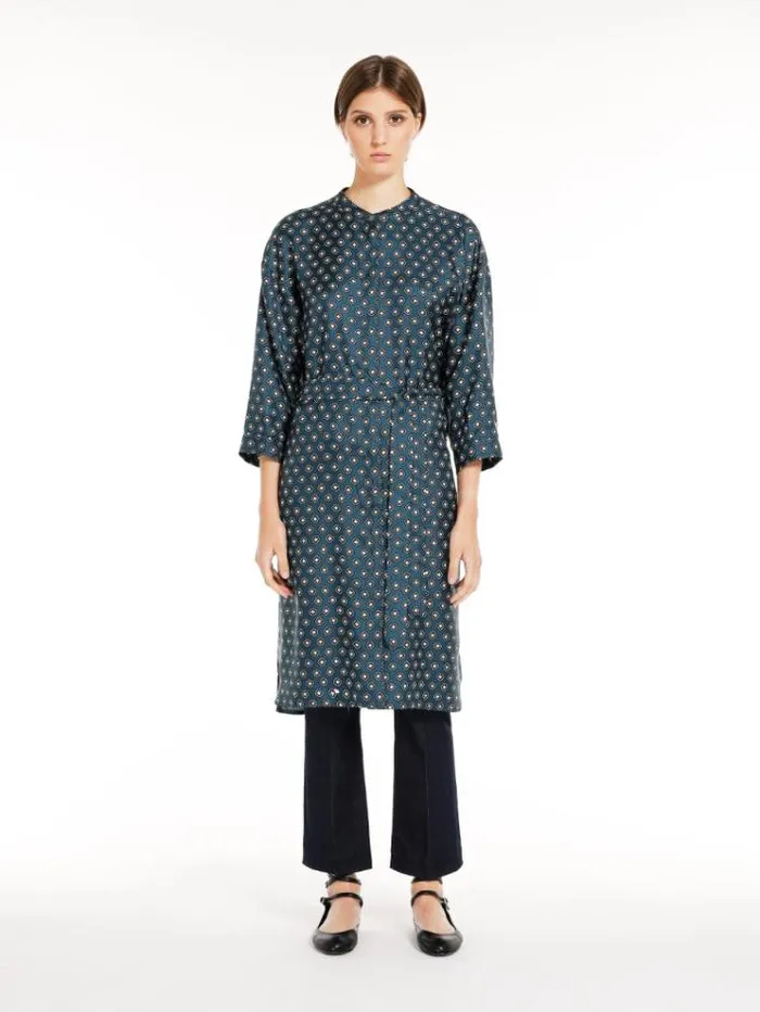 Woman Printed Silk Kaftan Dress Navy Maxmara Dresses