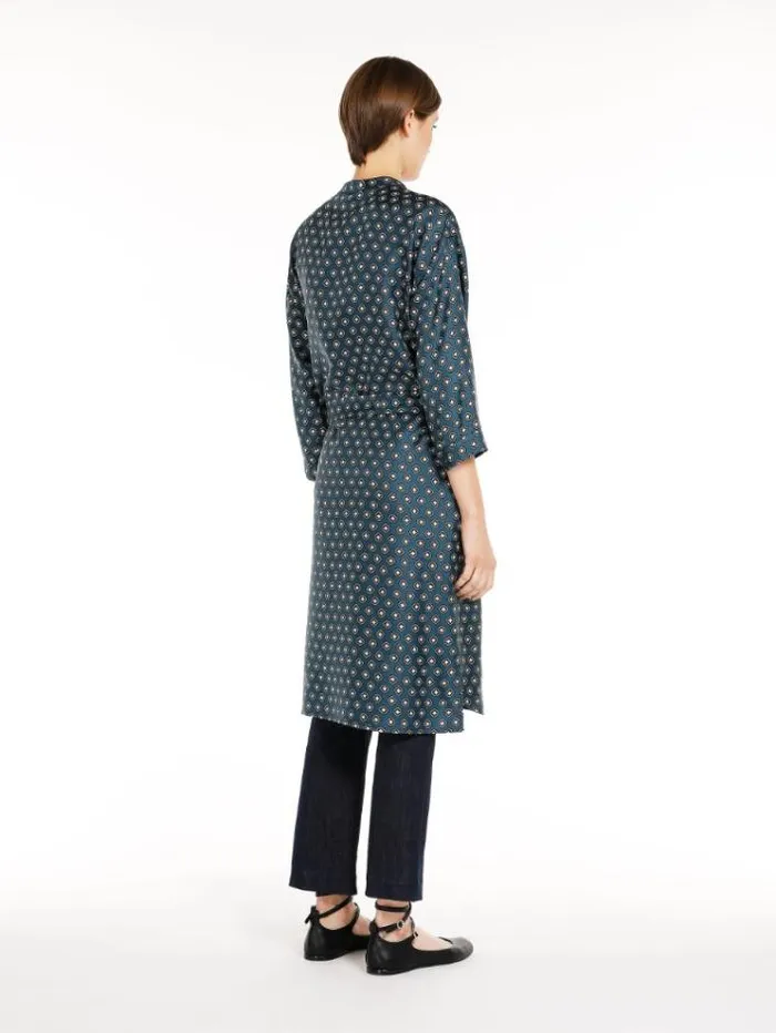 Woman Printed Silk Kaftan Dress Navy Maxmara Dresses Woman Printed Silk Kaftan Dress Navy Maxmara Dresses
